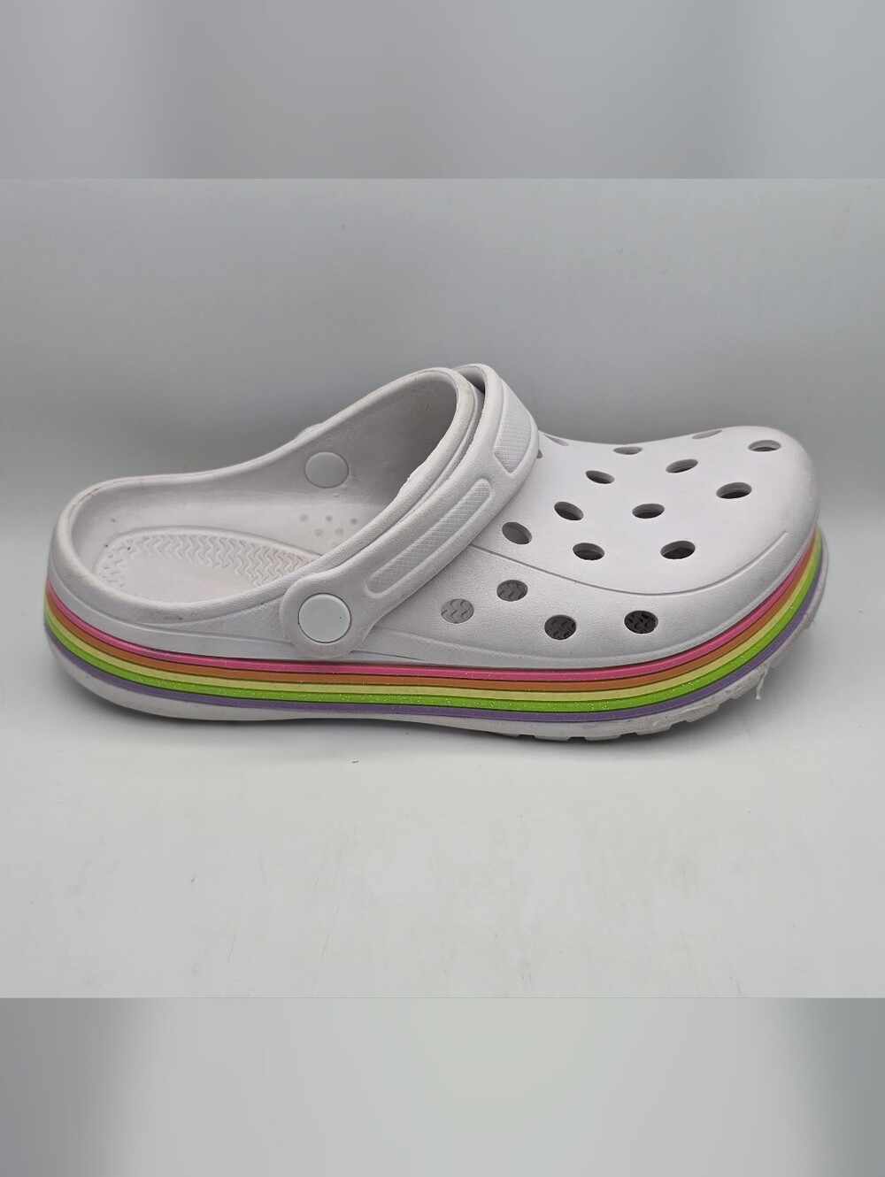 CROCS Kids White Clog with Rainbow Stripe Midsole